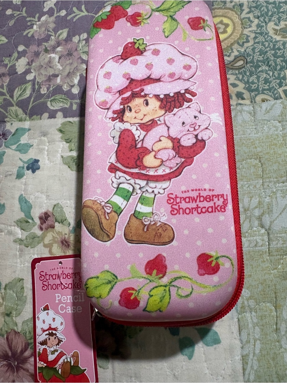 Strawberry Shortcake Pink Pencil Case with Red Zipper